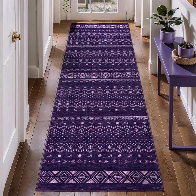 SERISSA 2x6 Kitchen Runner Rug, Washable Non-Slip Purple and White Boho Rug - Image 2