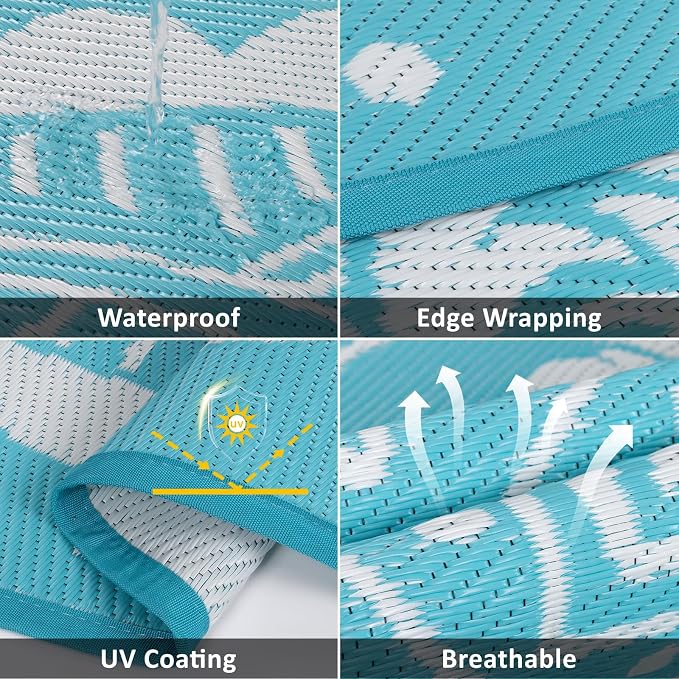 Pauwer Waterproof Outdoor Rug 6x9, Reversible Plastic Straw Patio Camping Rug - Image 3