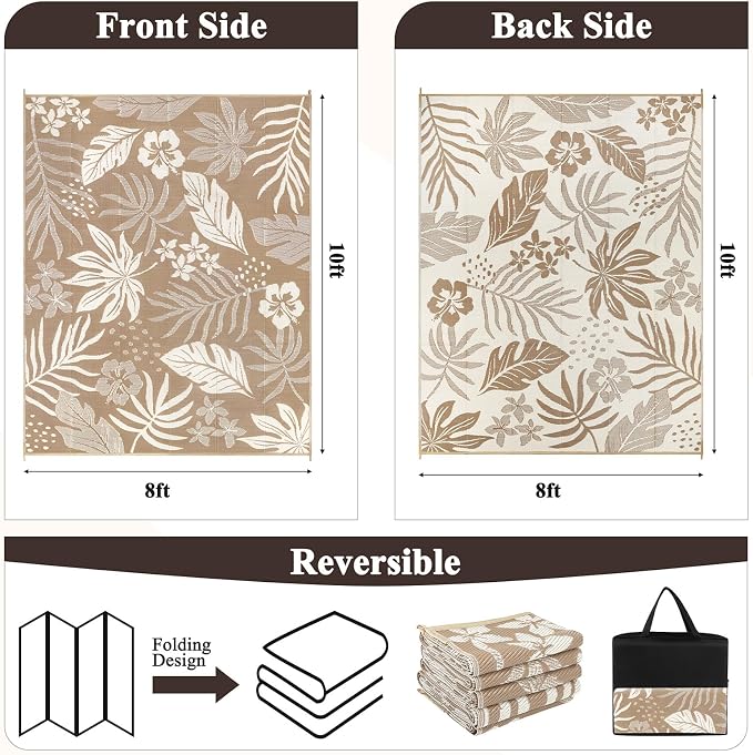 Pauwer Waterproof Outdoor Rug 8x10, Reversible Plastic Straw Patio Camping Rug - Image 2