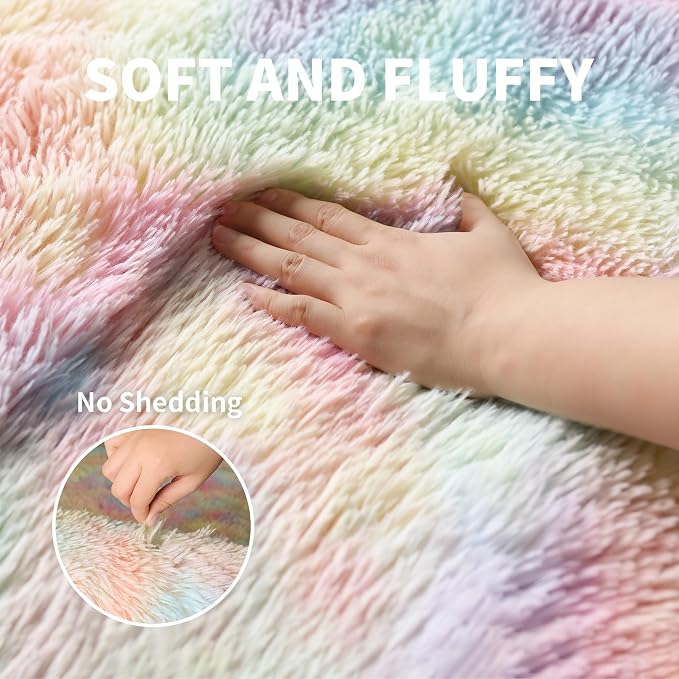 KICHOWUA Thick Area Rug 5x7 Rainbow Fluffy Shag - Image 3