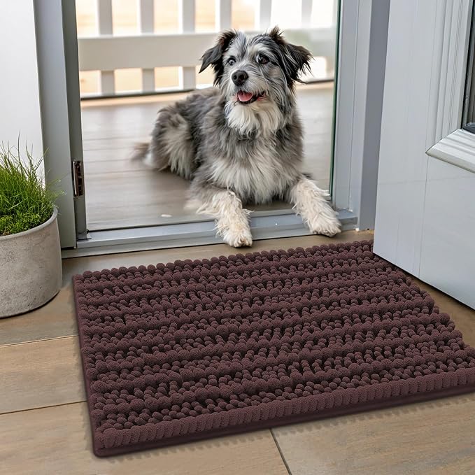 Smiry Dog Door Mat for Muddy Paws 24x16, Absorbent Dirt Trapper, Non-Slip by Smiry