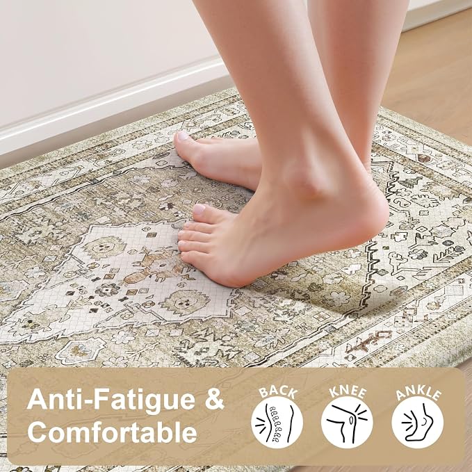 Collive Boho Kitchen Mats for Floor 2 Piece, Cushioned Anti Fatigue Kitchen Mat - Image 3