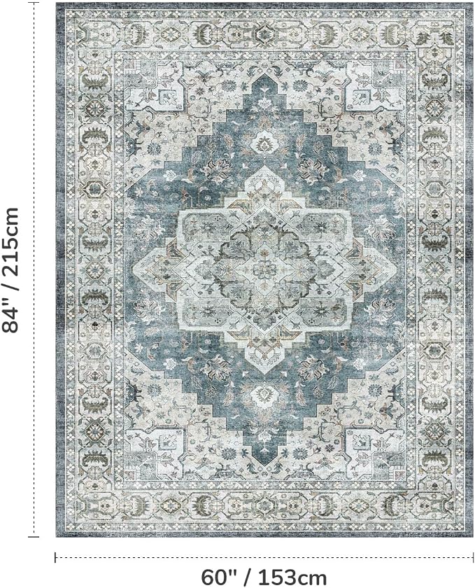 Lessymo Vintage Medallion Rug for Living Room 5x7, Machine Washable Area Rugs - Image 2