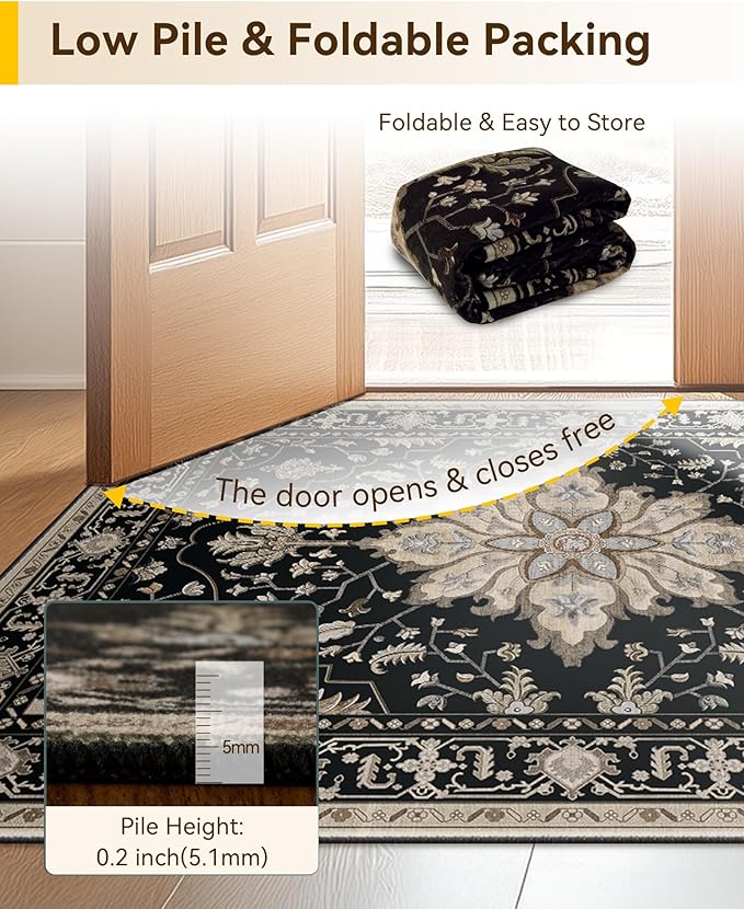 RELEANY Area Rugs 7'x10' Washable Non-Slip, Floral Vintage Distress Medallion - Image 4