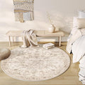 6x6 Washable Neutral Round Rug Beige Vintage Living Room Bedroom Circle Rug by WondRg