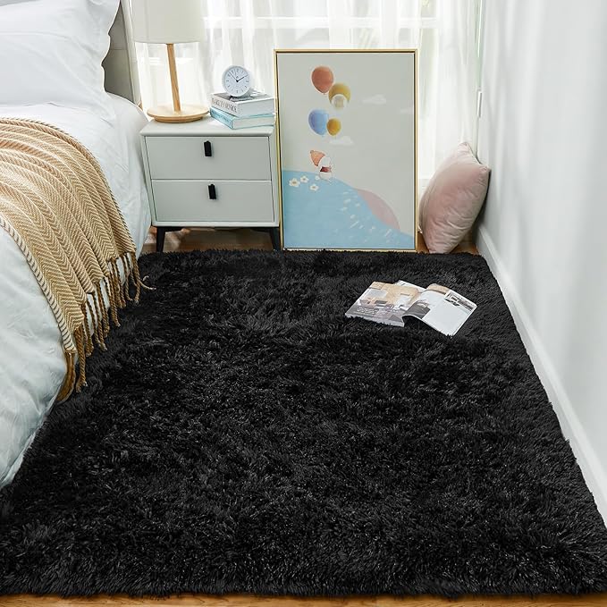 Ophanie 3x5 Black Rugs for College Dorm, Bedroom Small Area Rug, Non-Slip by Ophanie