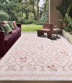 YIHOUSE Pink Floral Print Rugs, Moroccan Trellis 10x14 Washable Large Rug - Image 9