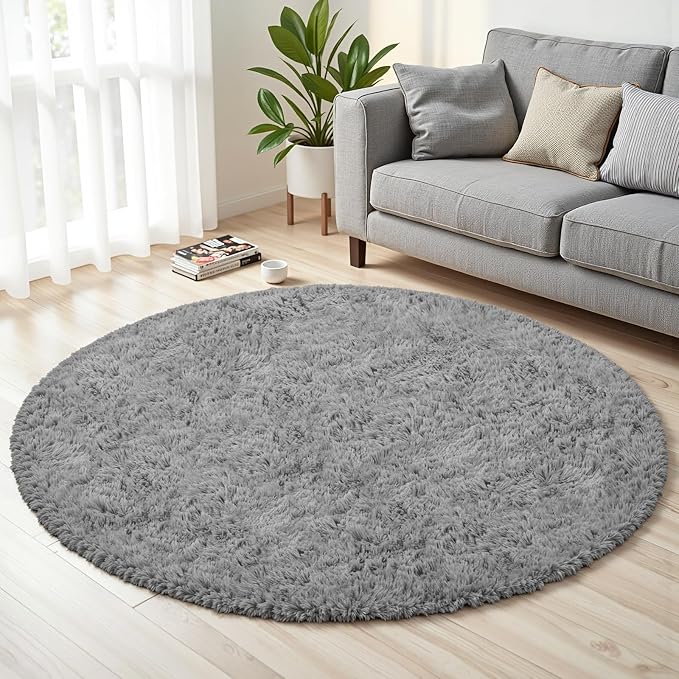 Light Gray ack Round Fluffy Rug 5ft Plush Fuzzy Shaggy Carpet, Soft Rugs by Unknown