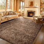 Ophanie 9x12 Brown and White Diamond Striped Rugs by Ophanie