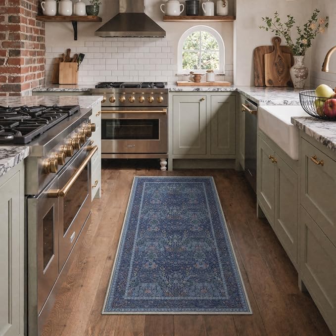 GENIMO 2x5 Runner Rug Non Slip Washable Low Pile, Lightweight Floral Foliage - Image 2