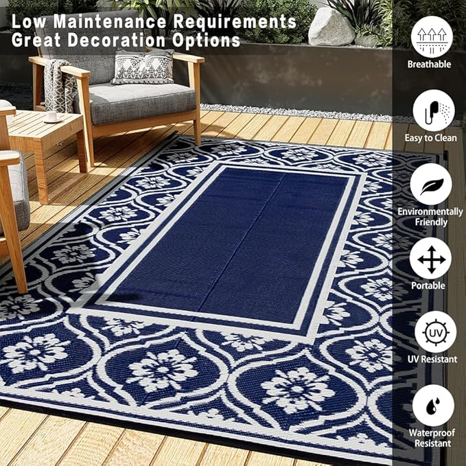 HUGEAR Plastic Outdoor Rug 6'x9' Waterproof Camping Carpet Outside Reversible - Image 5