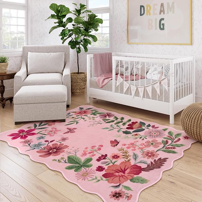 Lahome Floral Washable Rugs, 4X6 Pink Rugs - Image 3