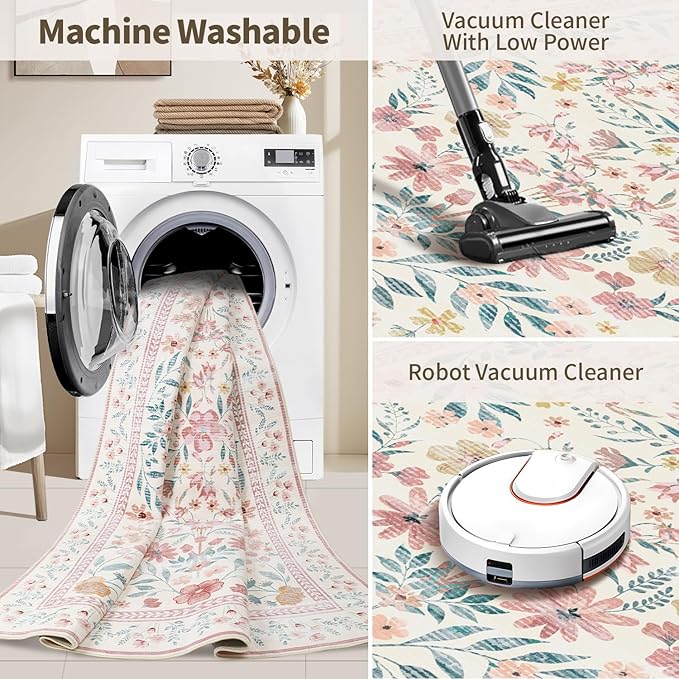 Rugxara 2'6" x 8' Floral Runner Rug, Washable Runners - Image 5