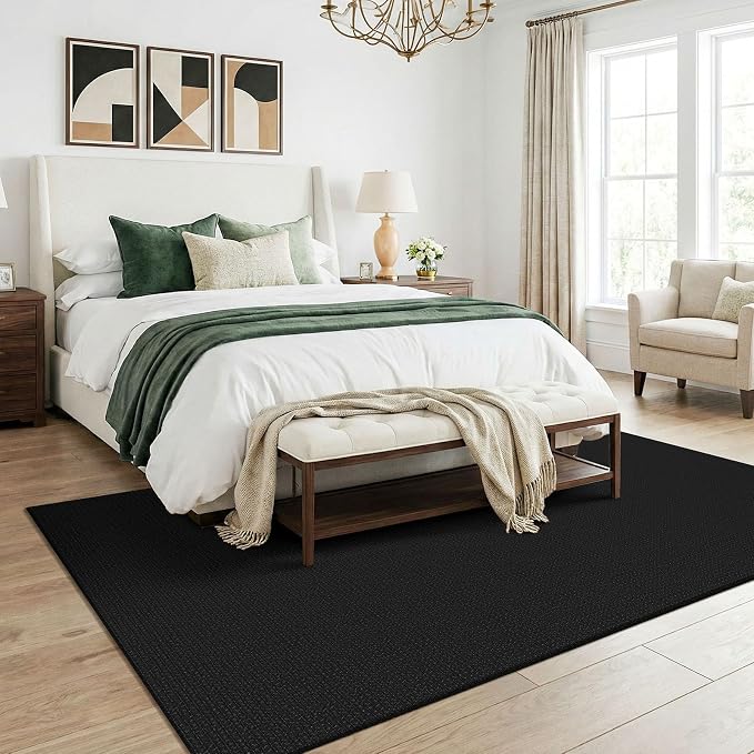 KOZYFLY Black Washable 5x7 Living Room Rug, Non Slip Woven Area Rugs, Braided - Image 8
