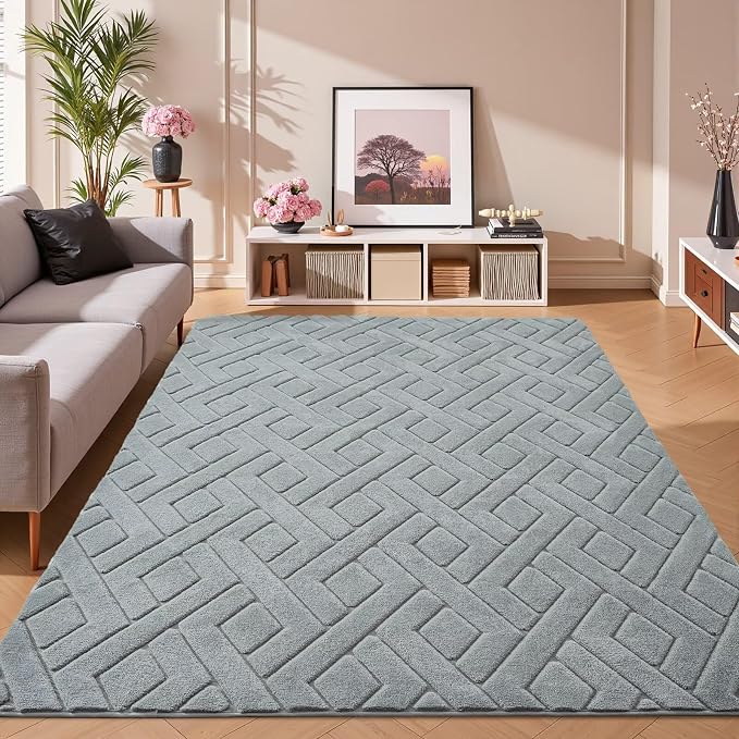 4x6 Grey Washable Area Rug for Bedroom, Modern Geometric Shag Non-Slip Living - Image 8