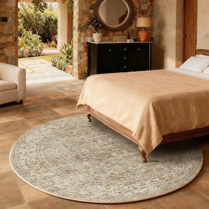 4x4 Round Bedroom Rug Washable: Living Room Rug Stain Resistant Non Slip Low - Image 5