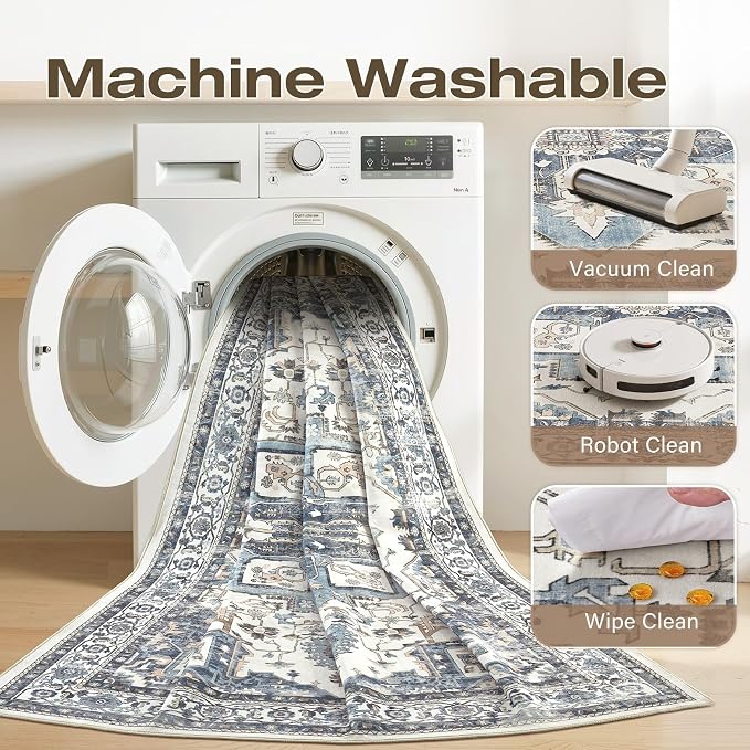 5x7 Washable Area Rugs for Living Room, Large Rug Non Slip Backing Vintage - Image 2