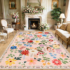 10x12 Area Rugs for Living Room: Floral Washable Rug Vintage Large Soft Boho by PLHXFRSoftAreaRugs