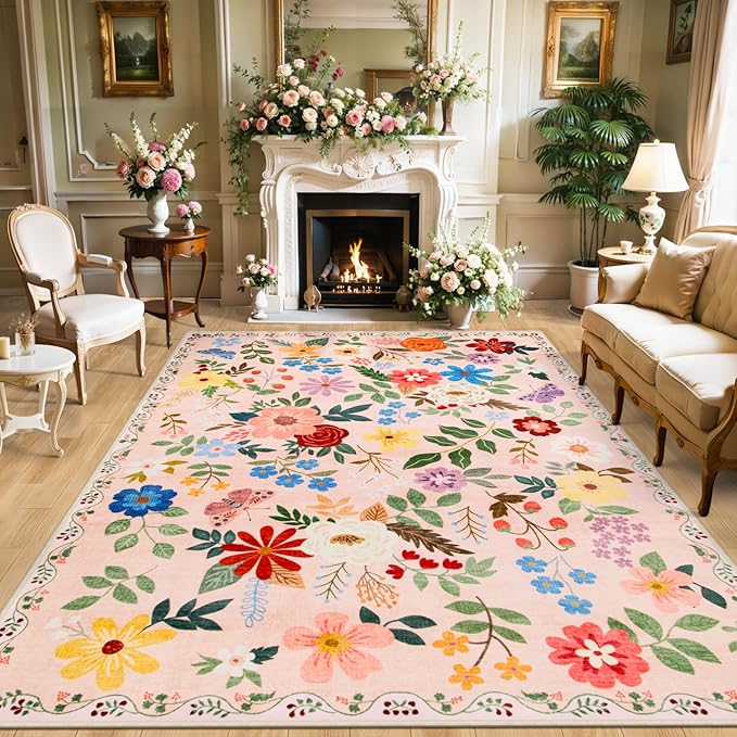 10x12 Area Rugs for Living Room: Floral Washable Rug Vintage Large Soft Boho by PLHXFRSoftAreaRugs