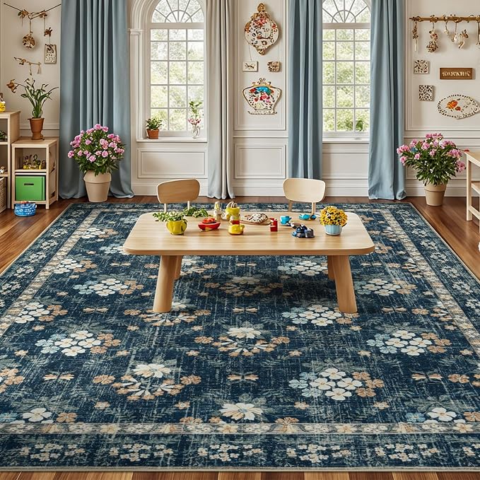 Lessymo Floral Living Room Rug 8x10 Area Rugs, Vintage Washable Rugs - Image 9