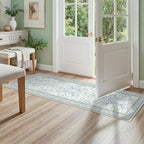 DCX Green and Blue Floral 2x8 Runner Rug, Machine Washable - Image 2