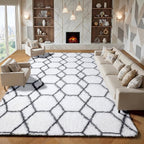 ONASAR Area Rugs for Living Room, 7x10 Fluffy White and Grey Rug for Bedroom by ONASAR