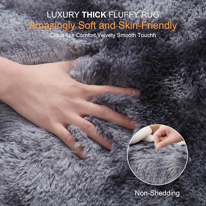 KICHOWUA Thick Area Rug Dark Grey Fluffy 4x6 - Image 2