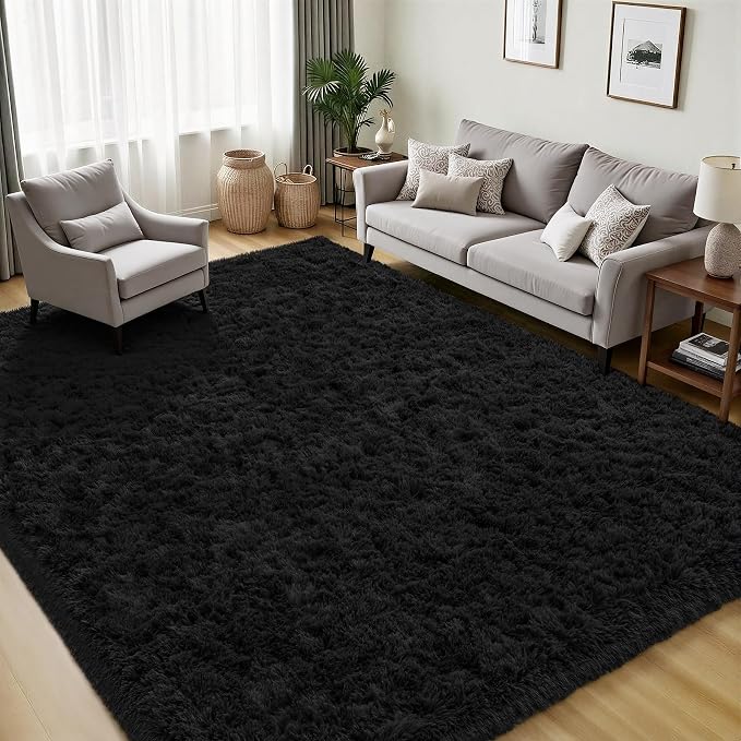 Area Rug for Living Room Bedroom: 5x7 Black Soft Fluffy Shag Upgrade Non-Slip - Image 3