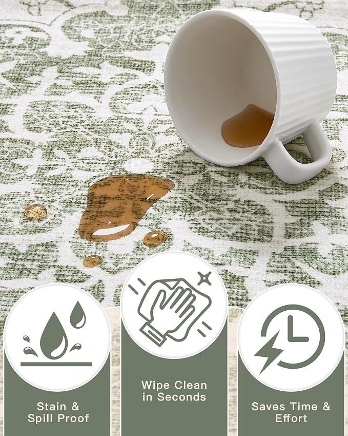 Madane 6x9 Area Rugs for Living Room, Machine Washable Vintage Green Rug - Image 5