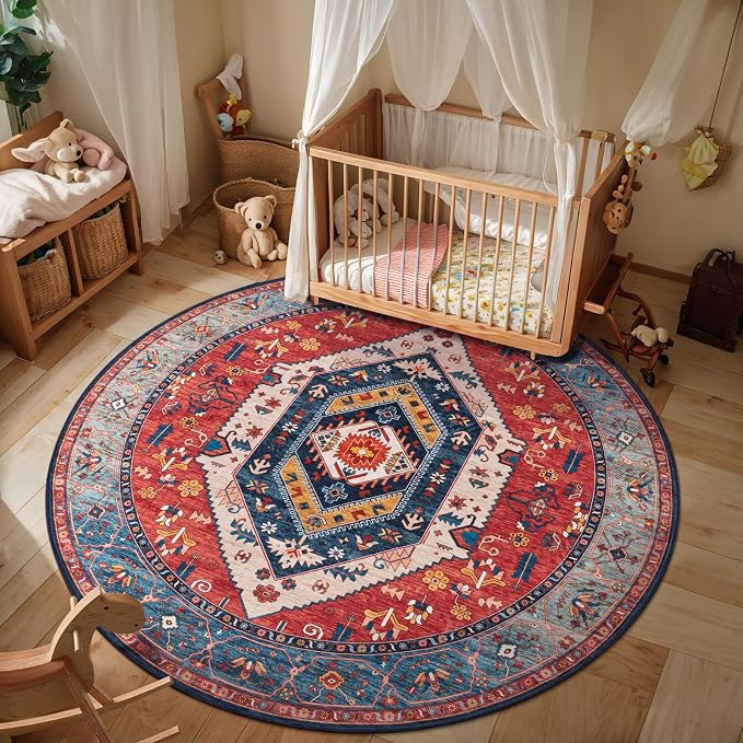 SERISSA 4ft Round Area Rug, Washable Non-Slip Boho Circle Rug, Ultra Soft - Image 5