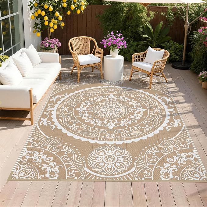 Pauwer Waterproof Outdoor Rug 6x9, Reversible Plastic Straw Patio Camping Rug by Pauwer