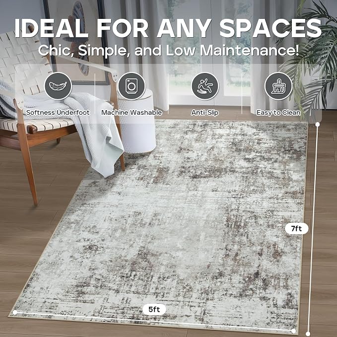 5x7 Area Rugs for Living Room Rug Washable: Modern Rug for Dining Room Bedroom - Image 2