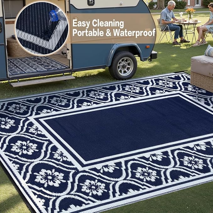 HUGEAR Plastic Outdoor Rug 6'x9' Waterproof Camping Carpet Outside Reversible - Image 3