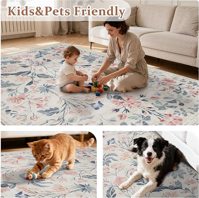8x10 Area Rugs Washable Rug: Large Boho Living Room Rug Soft Non-Slip Low Pile - Image 7