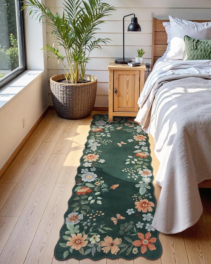 Lahome Floral Green Rugs for Entryway, 2X3 Washable Kitchen Rugs Non Slip Soft - Image 3