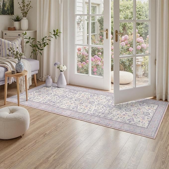 DCX Purple Floral 2x6 Runner Rug, Washable Rug - Image 9