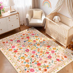 5x7 Area Rugs, Washable Floral Rug, Low Pile Non-Slip Carpet, Flower Rug - Image 2