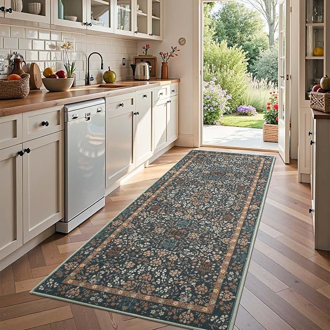 jinchan Zenith Floral Runner Rug 3x10 Washable Kitchen Runner Non-Slip Low-Pile by JINCHAN