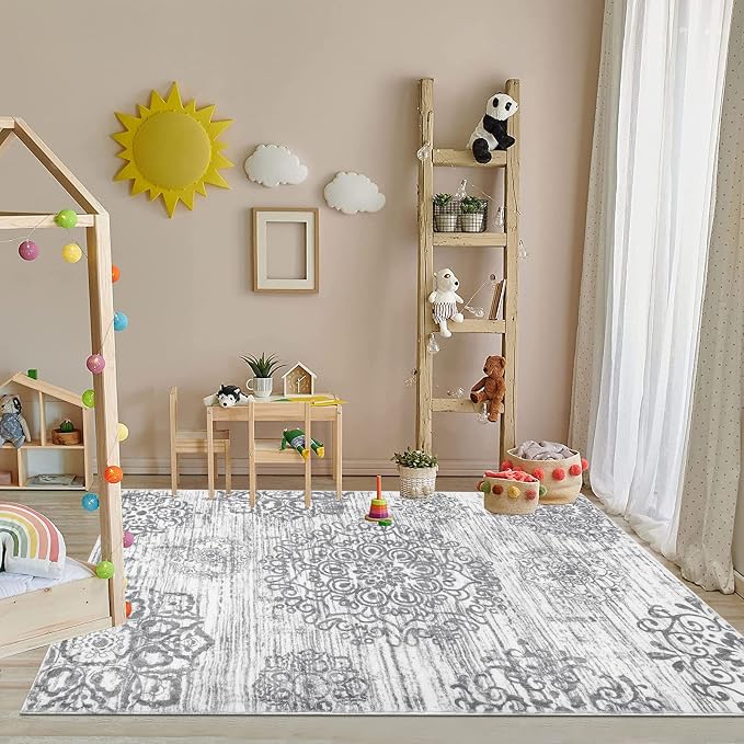 HEBE Area Rugs for Living Room 4'x6', Washable Non Slip Boho Bedroom Rug - Image 7
