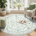RELEANY Area Rugs Round 4ft Washable Non-Slip, Floral Vintage Distress - Image 2