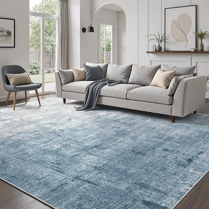 DCX Abstract Area Rug 9x12, Washable Blue Modern Rug by DCXWashableRug