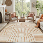 DCX Beige Machine Washable Area Rug 9x12, Midcentury Modern Non Slip Stain - Image 3