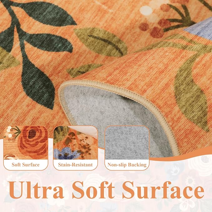 DUKINO 2x4 Washable Runner Rugs, Non Slip Floral Print Entryway Rug - Image 8