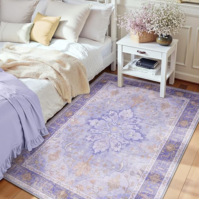 RELEANY Area Rugs 3'x4' Washable Non-Slip, Floral Vintage Distress Medallion by RELEANY