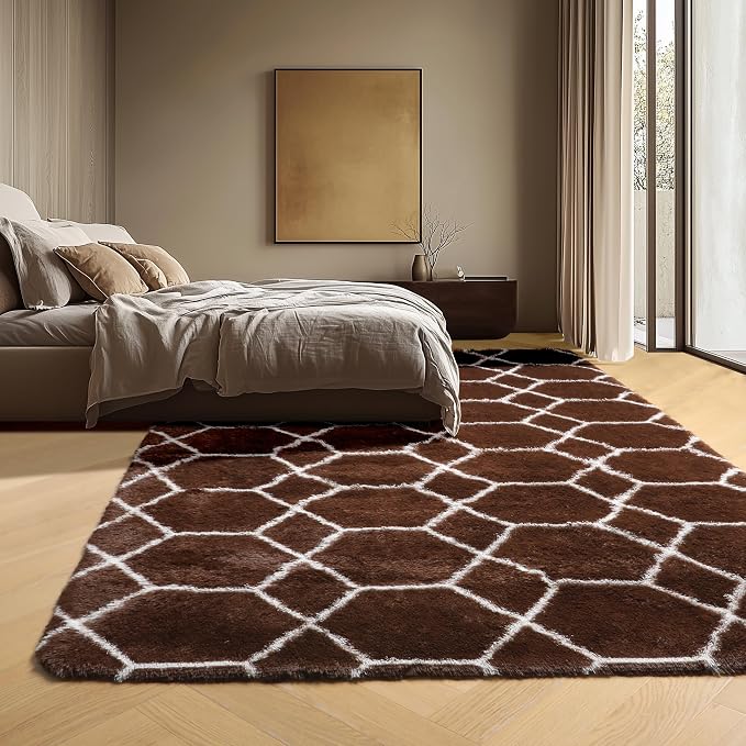 ONASAR 5x7 Area Rugs for Living Room Bedroom, Fluffy Brown and White Throw Rug - Image 8