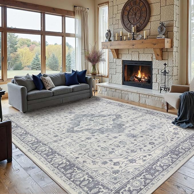 Rugxara 8x10 Washable Area Rug for Living Room, Extra Large Vintage Boho Rugs by Rugxara