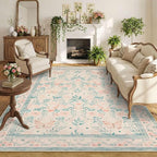 Rugxara 6x9 Pink Rug for Living Room Bedroom, Floral Washable Rug, Vintage Boho by Rugxara