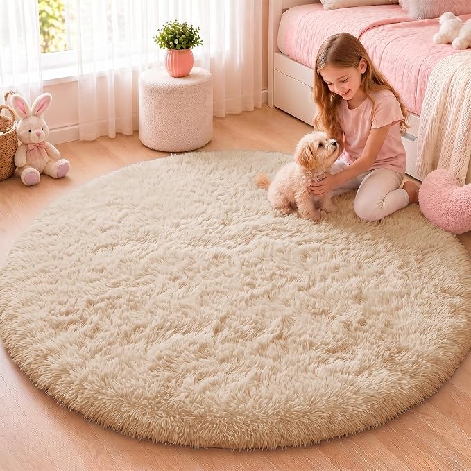 OLANLY Beige Round Rugs for Bedroom by OLANLY