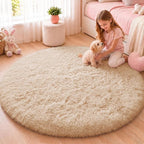 OLANLY Beige Round Rugs for Bedroom by OLANLY