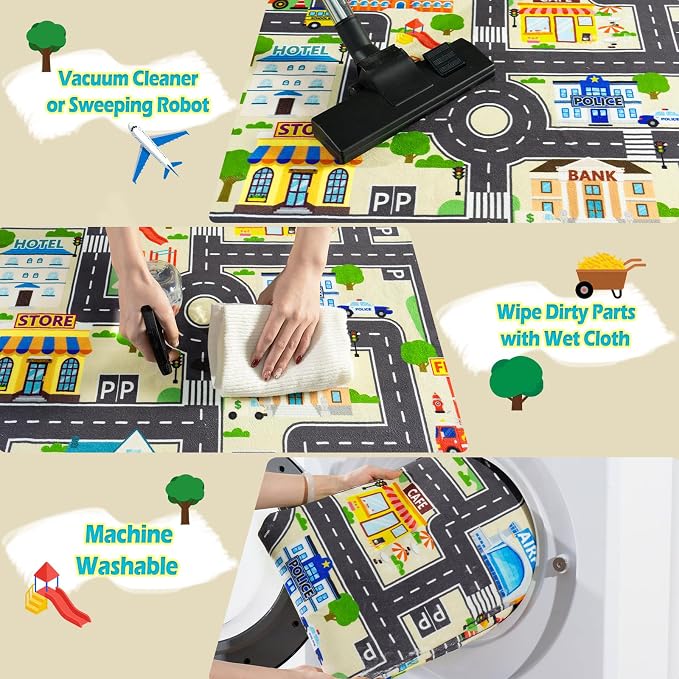 Car Rug Play Mat for Kids Toy Cars, City Road Traffic Playmat for Kid Bedroom - Image 7